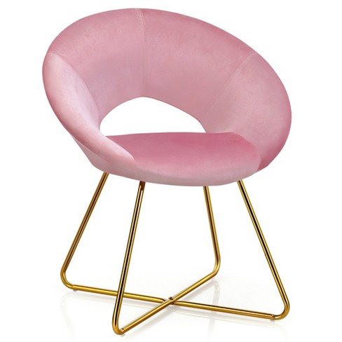 Costway Modern Velvet Accent Chair Upholstered Vanity Chair w Golden Metal Leg Pink