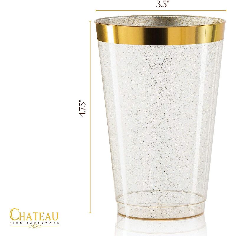 Chateau Fine Tableware 100 Gold Glitter Gold Rimmed Plastic Cups 14 Oz Wine Glasses, 2 of 7