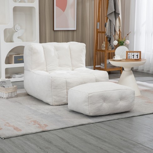 Fluffy Bean Bag Chair With Ottoman, Super Soft Lazy Sofa Chair With ...