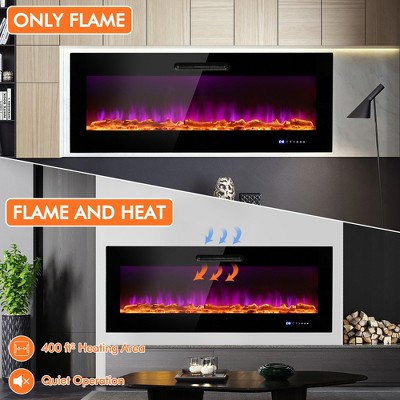 50-Inch Black Wall Mounted Electric Fireplace with Decorative Crystal and Log