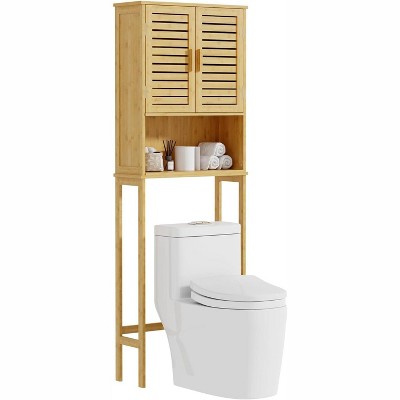 Coucheta Bamboo Bathroom Cabinet - Freestanding Over-The-Toilet Storage with Adjustable Shelf and Doors, Space-Saving Rack for Bathroom