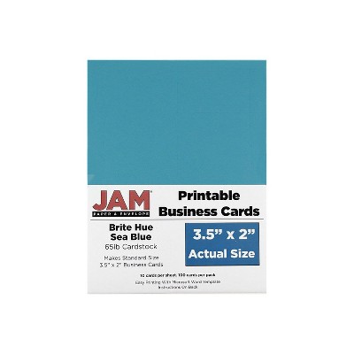 JAM Paper Printable Business Cards 3 1/2 x 2 Sea Blue 100/Pack (22128341)