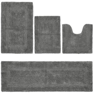 Lux Premium 100% Cotton Tufted Solid Reversible 4 Piece Bath Rug Set – Ultra-Soft, Water-Absorbent, Durable, Machine Washable Bathroom Rug - 1 of 4