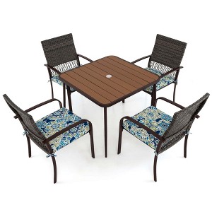 Costway 5 PCS Patio Dining Set with Wood-Plastic Tabletop & Umbrella Hole for Backyard - 1 of 4