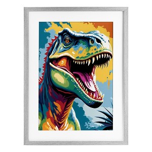 Stupell Industries Colorful Roaring T-Rex Framed Print Under Glass Art - 1 of 4