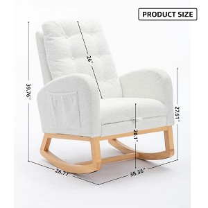 Gulches White HighBack Rocking Chair, Plush Foam Lounge Chair with Footrest & Side Pocket, Rubber Wood Legs for Bedroom & Living Room - 1 of 4