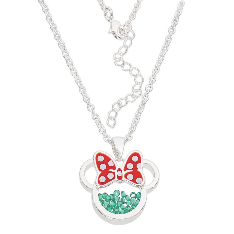 Disney Minnie Mouse Womens Silver Plated Birthstone Shaker Necklace, 18+2", 3 of 5