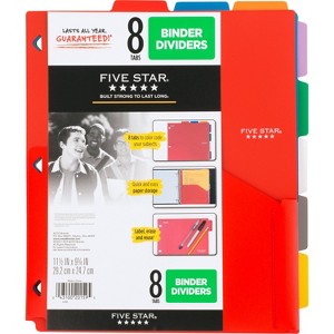 Five Star 8-Tab Binder Dividers with Pocket Multicolor: Polypropylene Filing Accessories, 11.5" x 9.75", 8-Pack - 1 of 4