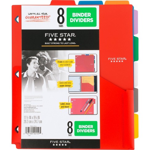 Five Star 8-tab Binder Dividers With Pocket Multicolor : Target
