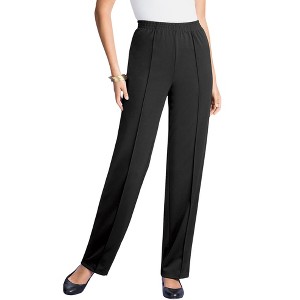 Roaman's Women's Plus Size Petite Crease Front Knit Pant - 1 of 4