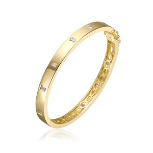 Guili Sterling Silver 14K Gold Plated Bangle Bracelet with Baguette Cubic Zirconia - Sparkling, Timeless Design for Weddings and Special Occasions - 1 of 2