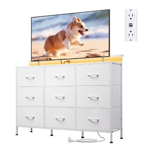 GALAXHERO Dresser TV Stand with LED Lights and Charging Station, 9 Fabric Drawer Chest for Bedroom, Living Room, Closet, Wood Top, 55 Inch - 1 of 4