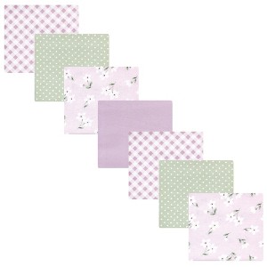 Hudson Baby Infant Girl Cotton Rich Flannel Receiving Blankets Bundle, Purple Dainty Floral, One Size - 1 of 4