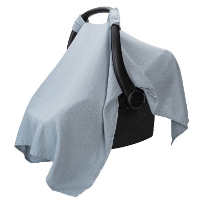 Image of Muslin Cotton Baby Car Seat Cover, Universal Fit Carseat Canopy Covers for babies, Girls and Boys By Comfy Cubs - Pacific Blue