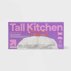 UltraStretch Tall Kitchen Drawstring Trash Bags - Lavender Scent - 13gal/50ct - up&up™ - 1 of 4