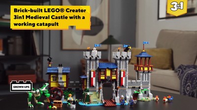 LEGO Creator 3 in 1 Medieval Castle Toy, Transforms from Castle to Tower to  Marketplace, Includes Skeleton and Dragon Figure, with 3 Minifigures and