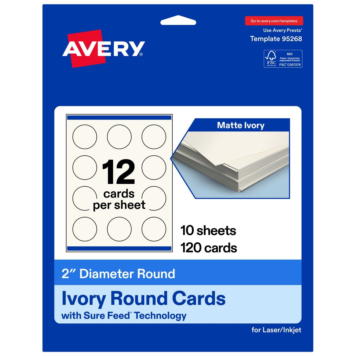 Avery 2" Diameter Round, Matte Ivory Round Cards