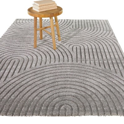 Gray Geometric High-Low Pile Synthetic Area Rug