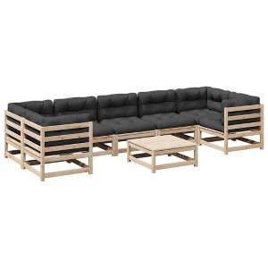 vidaXL Garden Sofa Set Natural Wood Solid pine wood Large Modular - Natural pine With Cushions - 1 of 4