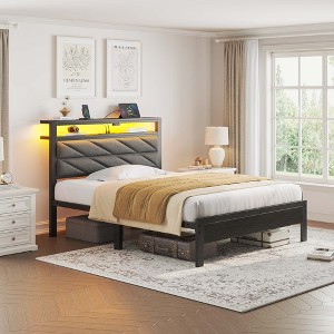 Greenstell  Bed Frame with Upholstered  Storage Headboard & Charging Station - 1 of 4