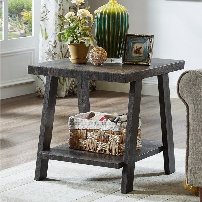 Vynxaria Athens Contemporary Replicated Wood Shelf End Table, Charcoal Finish, 24"W x 22"D x 23"H