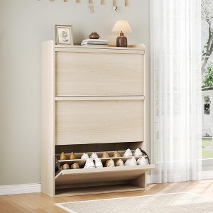 Shoe Cabinet with 2/3/4/6 Flip Drawers, Wooden Shoe Organizer with Adjustable Shelf - 1 of 4