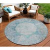 Teal Blue Aqua And Gray Oriental Washable Indoor Outdoor Area Rug - 2 of 4