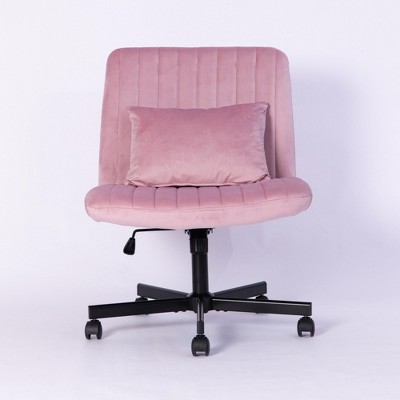 Dsvimoy Task and Office Chair Stylish Cross Legged Chair with Wheels for Home and Office, Pink, 26"*22.5"*11"
