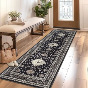 Machine Washable Area Rug Non Slip Backing Rug Vintage Oriental Low Pile Rugs Foldable Floral Print ed Accent Carpet for Bedroom Living Room - 1 of 4