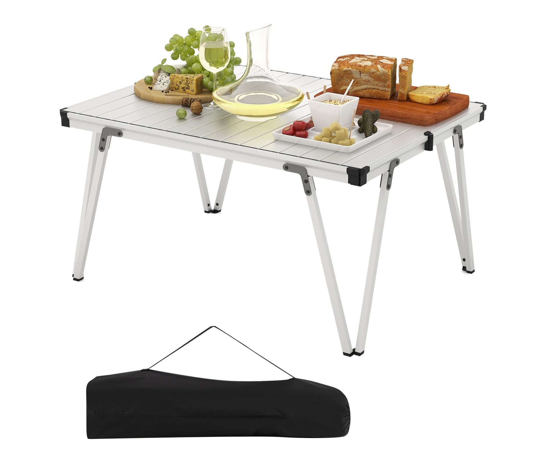 Folding Camping Table with Waterproof Top and Storage Bag, Portable Aluminum Picnic Table for Outdoor, Silver