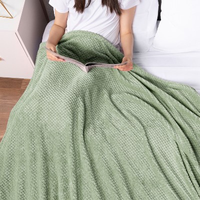 Sage Green Twin Fleece Waffle Textured Blanket