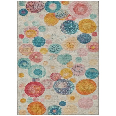 Beige Teal Blue And Orange Geometric Washable Indoor Outdoor Area Rug