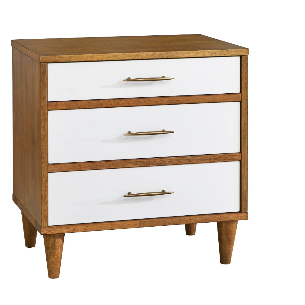 Photos - Storage Сabinet Ana Nightstand Light Wood/White - Lifestorey: 3 Drawers, Mid-century, Tapered Legs