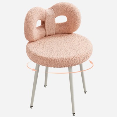 ROOMTEC Vanity Chair with Back, No Wheels Swivel Makeup Chair with Upholstered, for Bedroom and Makeup Room