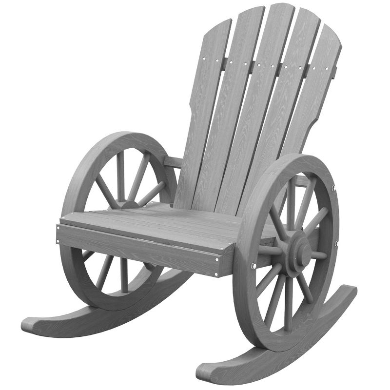 Outsunny Adirondack Rocking Chair with Slatted Design and Oversize Back for Porch, Poolside, or Garden Lounging, Gray, 4 of 7