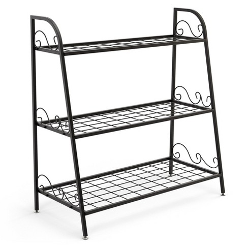 Costway 4 Tier Folding Metal Shelf Plant Stand Storage Open Shelf Corner Display Rack