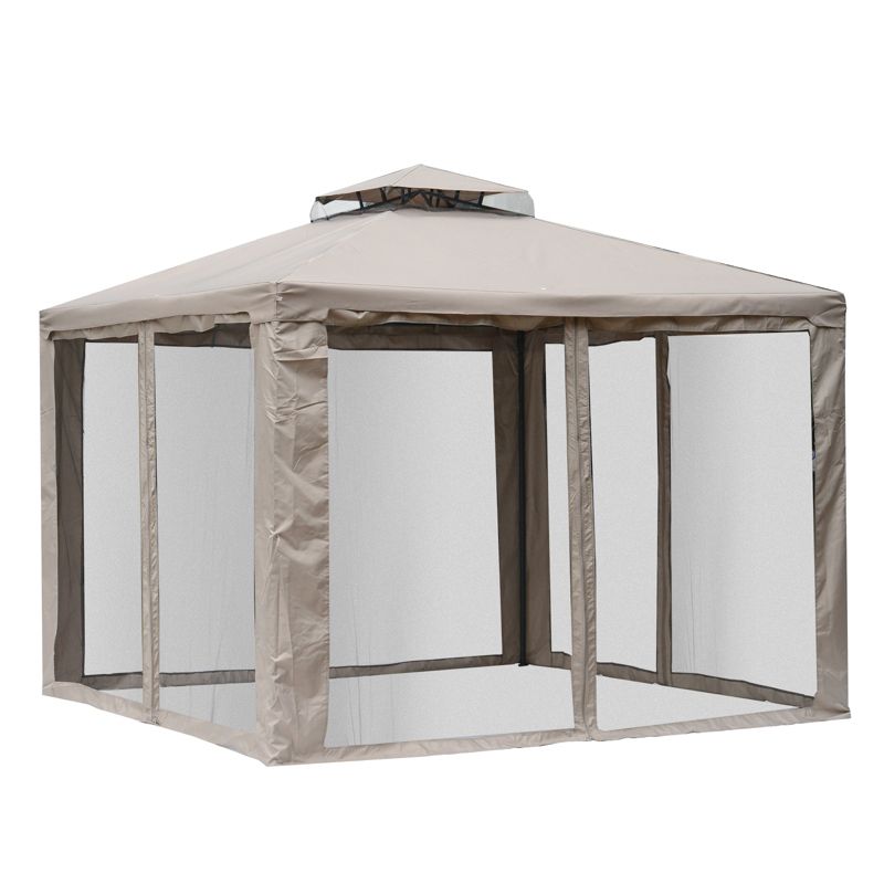 Outsunny Patio Gazebo, Outdoor Canopy Shelter with 2-Tier Roof and Netting, Steel Frame for Garden, Lawn, Backyard, and Deck, 4 of 9