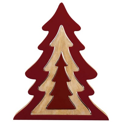 Decorative Nesting Wooden Holiday Trees 3-Pack Red 17.8", 13.4", 8.6"