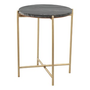 HomeRoots 22" Gray and Gold Marble and Iron Round End Table - 1 of 4