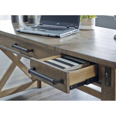 Rustic Farmhouse Gray Pine Corner Desk with Power Outlets and USB Ports