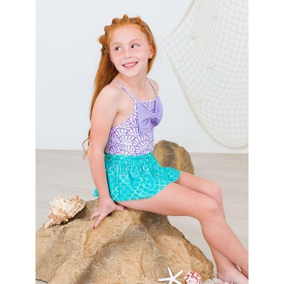 RuffleButts Toddler Girls UPF50+ Big Bow Skirted One Piece - Magical Mermaid, 4T — фото 2