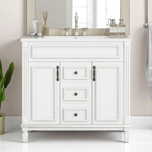 Mshliw 36 Inch Bathroom Vanity with Sink, Modern Freestanding Storage Cabinet with 2 Soft Closing Doors and 2 Drawers, Single Sink Bath Vanity(White) - 1 of 4
