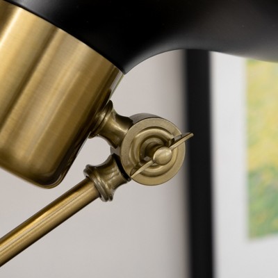 Tall Adjustable Black and Gold Metal Floor Lamp with Balance Arm