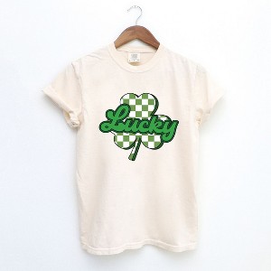 Simply Sage Market Women's Lucky Cursive Shamrock Short Sleeve Garment Dyed Tee - 1 of 4