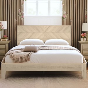Galano Weiss Clara Platform Bed with Headboard in Oslo Oak, Amber Walnut - 1 of 4