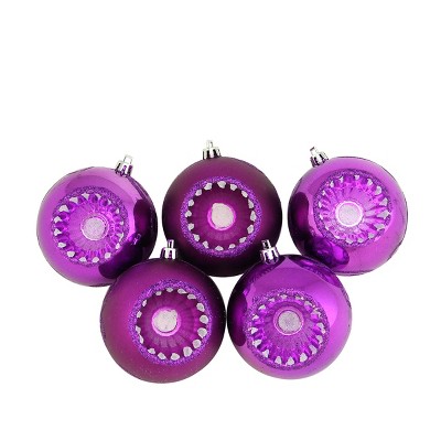 Northlight 5ct Shatterproof Shiny and Matte Retro Reflector Christmas Ball Ornament Set 3.25" - Pink/Magenta