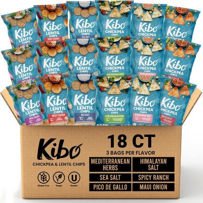 Kibo Chickpea & Lentil Chips Variety Pack - 1oz,Bag (Pack of 18)
