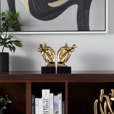 Sagebrook Home Set of 2 Gold and Black Bookends - Contemporary Polyresin 6" Man Figure Bookends For Home or Office Book Storage Decor - Unique Gift