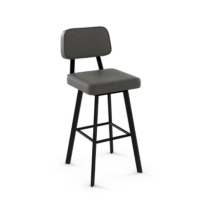 26.75" Amisco Clarkson Counter Height Barstool with Gray Upholstered Seat Black Metal