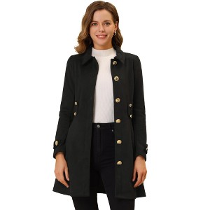 Allegra K Women's Vintage Faux Suede Mid-Thigh Belted Single Breasted Trench Coat - 1 of 4